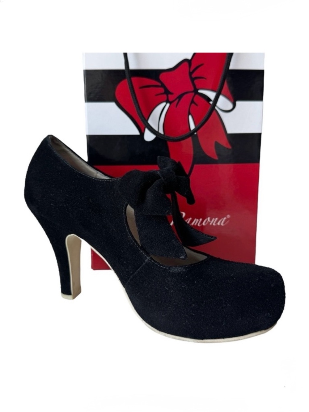 Lola Ramona Copenhagen Black Bow Angie Suede Mary Jane Pump Heels Size 10